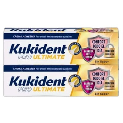 Kukident Pro Ultimate, Pegamento para Dentadura Postiza, 2 Tubos de 40 G, Sin Sabor