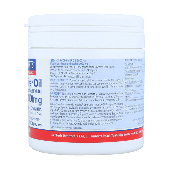 Lamberts Aceite de Hígado de Bacalao 1000 mg, 180 Cápsulas
