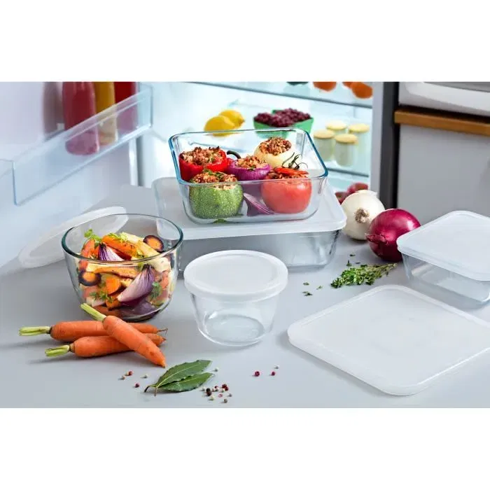 Pyrex Juego de 8 Recipientes para Guardar Alimentos Cook & Freeze Rectangular de Vidrio con Tapa Especial para Congelador Pyrex Juego de 8 Recipientes para Guardar Alimentos Cook & Freeze Rectangular de Vidrio con Tapa Especial para Congelador