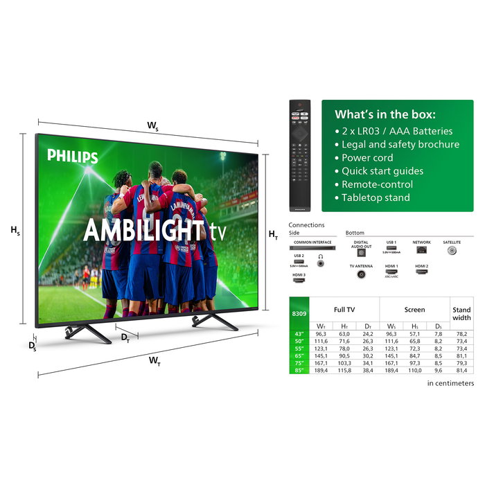 Philips 50PUS8309/12 Smart TV 4K Ultra HD 50" 127 cm LED HDR10+ Ambilight Negro con Titan OS, Wi-Fi y Control por Voz