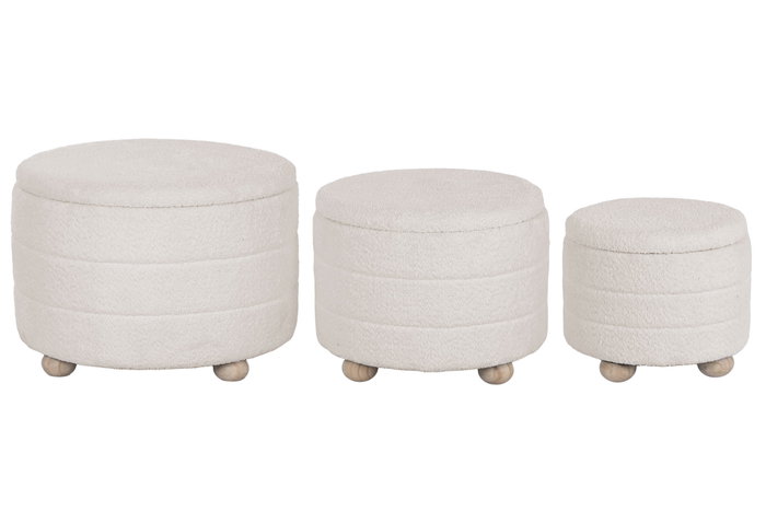 DKD Home Decor Set de 3 Reposapiés con Almacenaje Interior, Crudo y Marrón DKD Home Decor Set de 3 Reposapiés con Almacenaje Interior, Crudo y Marrón
