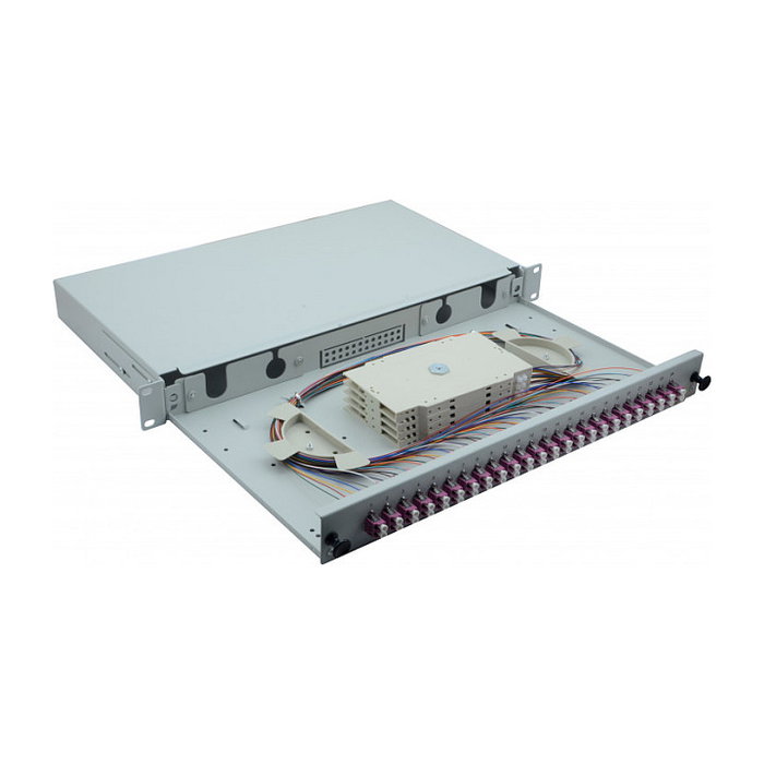 Helos Caja de empalme LWL 19 pulg. 24 x LC Duplex OM4, Gris Helos Caja de empalme LWL 19 pulg. 24 x LC Duplex OM4, Gris