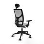 Silla de oficina Motilla con mecanismo Sincro tapizada con Tela color Gris claro y malla color Blanco. Equipada con lumbar 1D, Brazos 3D, Cabecero Fijo y Ruedas 65 mm parqué