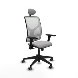 Silla de oficina Motilla con mecanismo Sincro tapizada con Tela color Gris claro y malla color Blanco. Equipada con lumbar 1D, Brazos 3D, Cabecero Fijo y Ruedas 65 mm parqué