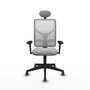 Silla de oficina Motilla con mecanismo Sincro tapizada con Tela color Gris claro y malla color Blanco. Equipada con lumbar 1D, Brazos 3D, Cabecero Fijo y Ruedas 65 mm parqué