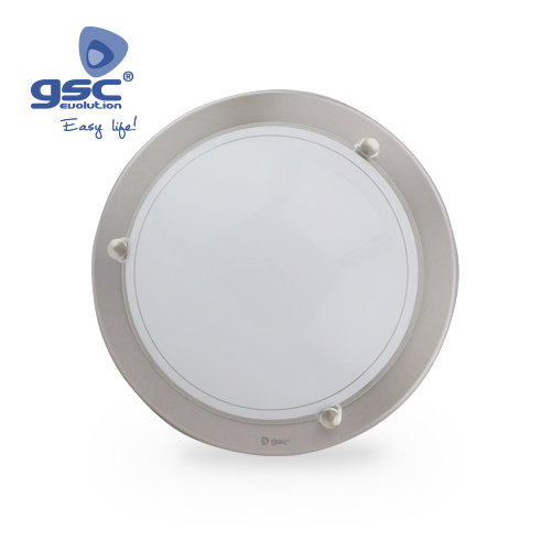 GSC Evolution Aplique de techo redondo de aluminio y cristal E27 Níquel