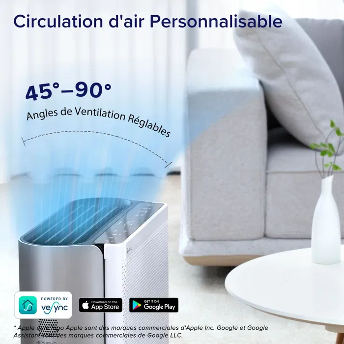 Levoit LEV1713857141431 Purificador de aire Everest Air con filtracion de 3 etapas, hasta 130 m2, modo noche, 70 W, color Gris