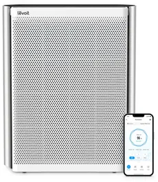 Levoit LEV1713857141431 Purificador de aire Everest Air con filtracion de 3 etapas, hasta 130 m2, modo noche, 70 W, color Gris