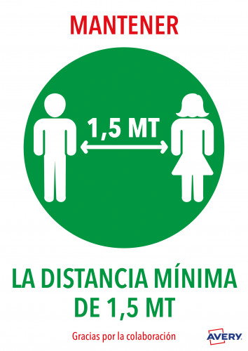 Avery Señal Adhesiva Mantener Distancia Mínima de 1,5 m DIN A4 (Pack de 2)