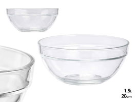 Vivalto Bol Apilable Transparente de Vidrio 20 cm, Capacidad 1.5 L (Set de 12)