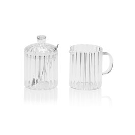 Andrea House Set Azucarero y Lechera de Cristal 200 ml con Cuchara de Acero Inoxidable