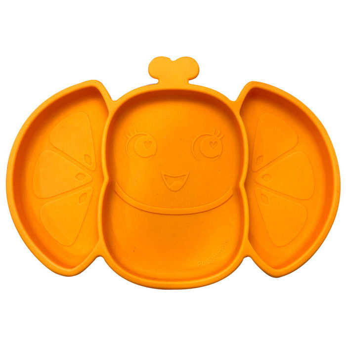 Orangiefly Plato Silicona Antideslizante Frootimals para Bebé con Adhesión y 3 Compartimentos, BPA Free, 27,5x19,3x3cm