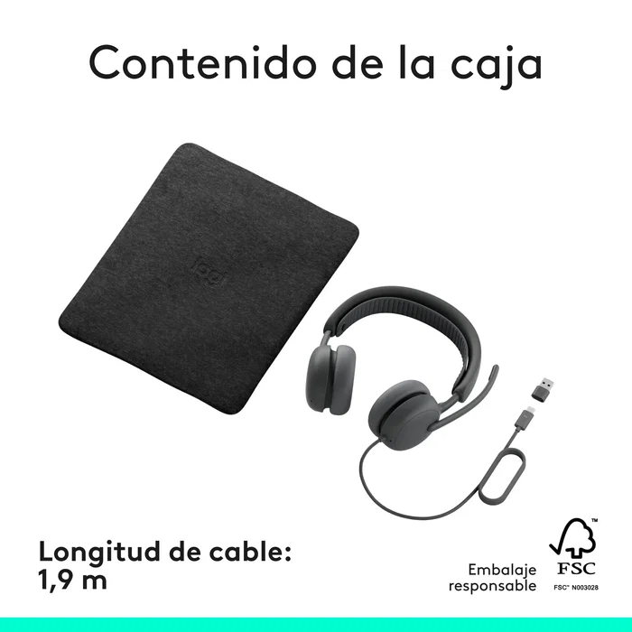 Logitech Zone Wired 2 Auriculares con Cable Diadema USB-C/USB-A para Llamadas y Música con Cancelación Activa de Ruido (ANC)