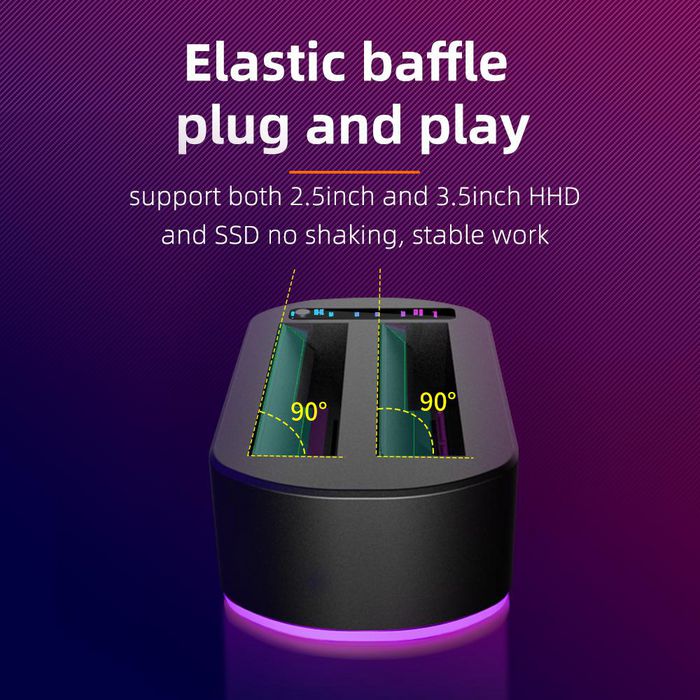 CoreParts Base Docking USB 3.0 Dual Bahía HDD/SSD SATA 2.5" 3.5" con Clonador Offline RGB Gaming 5Gbps - Expansión 36TB