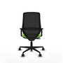 Silla de oficina Mardos con mecanismo Sincro tapizada con Tela color Pistacho y malla color Negro. Equipada con lumbar 1D, Brazos 1D y Ruedas 65mm nailon