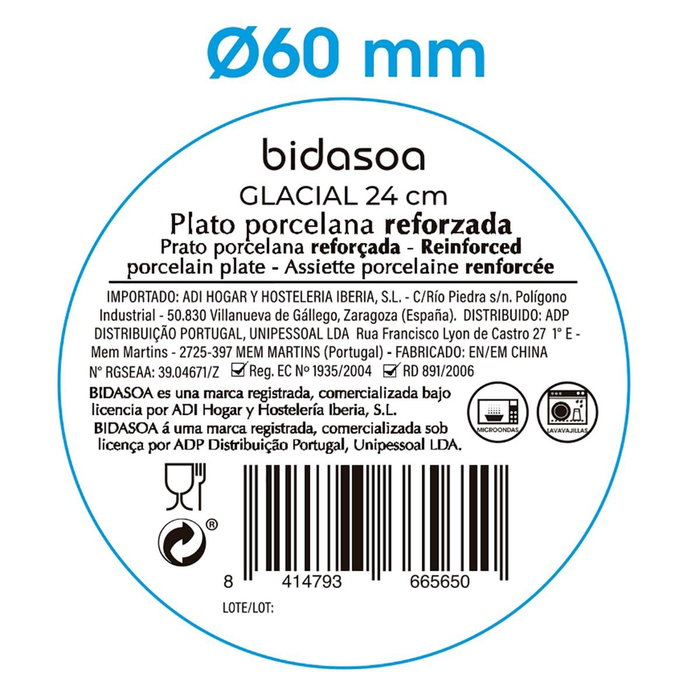 Plato Llano Porcelana Glacial Ala Estrch Bidasoa 24 cm
