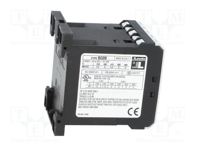 LOVATO ELECTRIC Contactor BG 3-polar 9A 230VAC