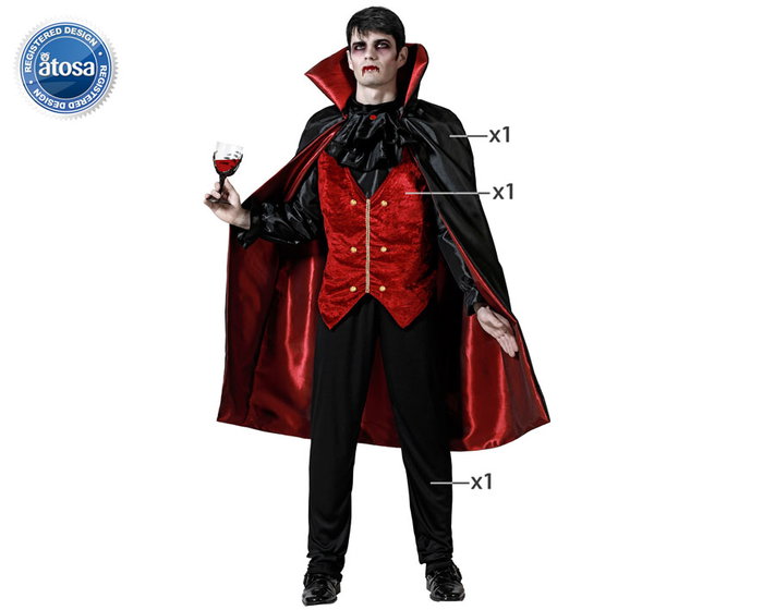 Disfraz de Vampiro Hombre Adulto con Chaleco Rojo y Capa Negra XS-S Halloween