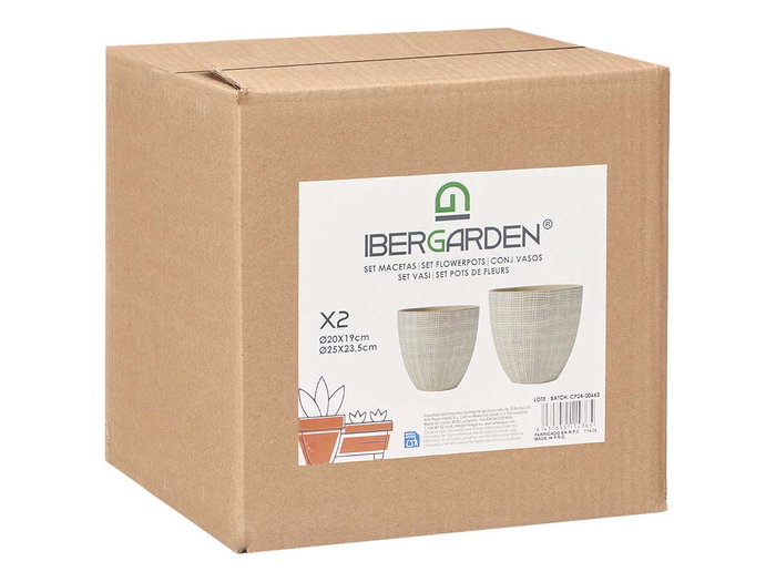 Ibergarden Set de 2 Macetas Cuadradas Beige de Cerámica, 20 cm y 25 cm (Set de 2)