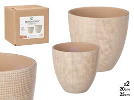 Ibergarden Set de 2 Macetas Cuadradas Beige de Cerámica, 20 cm y 25 cm (Set de 2)