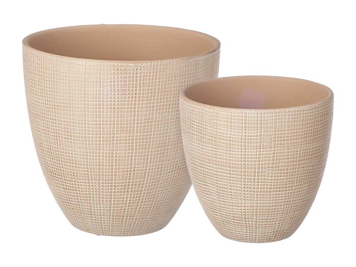 Ibergarden Set de 2 Macetas Cuadradas Beige de Cerámica, 20 cm y 25 cm (Set de 2)