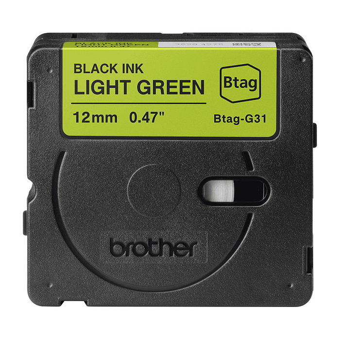 Brother Cinta de Etiquetas BTAG-G31, 12 mm x 4 m, Negro sobre Verde, Compatible con P-touch PT-N10, PT-N20, PT-N25BT