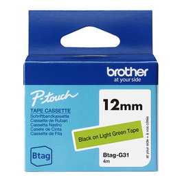 Brother Cinta de Etiquetas BTAG-G31, 12 mm x 4 m, Negro sobre Verde, Compatible con P-touch PT-N10, PT-N20, PT-N25BT