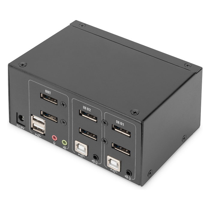 Digitus Conmutador KVM 2 Puertos Dual Display 4K Ultra HD DisplayPort USB, 3840 x 2160 Pixeles, Negro, DA-70866