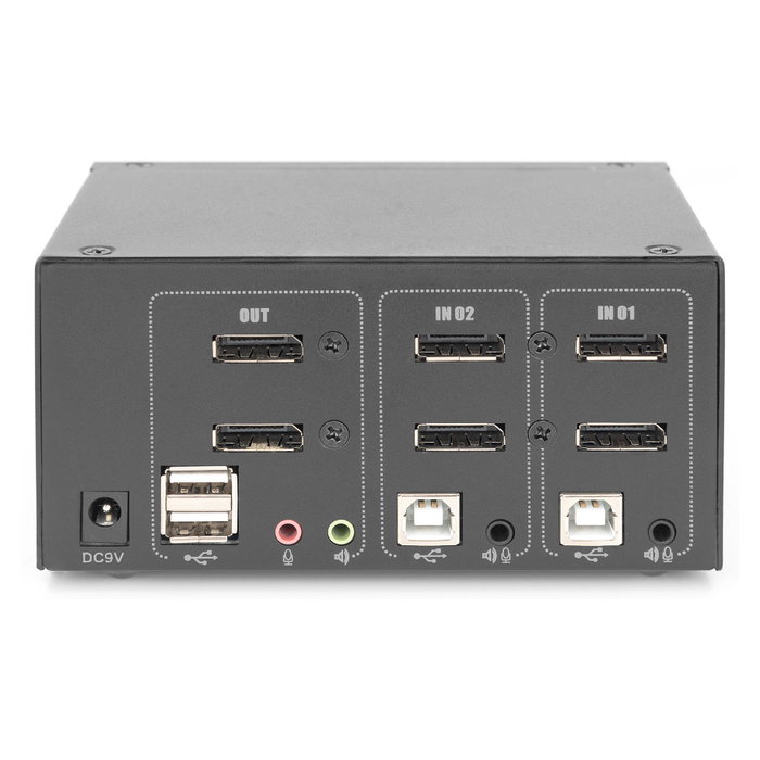 Digitus Conmutador KVM 2 Puertos Dual Display 4K Ultra HD DisplayPort USB, 3840 x 2160 Pixeles, Negro, DA-70866