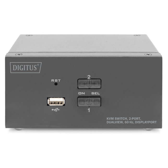 Digitus Conmutador KVM 2 Puertos Dual Display 4K Ultra HD DisplayPort USB, 3840 x 2160 Pixeles, Negro, DA-70866