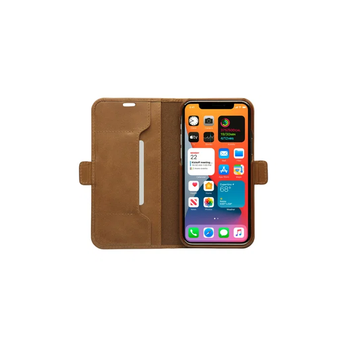 Dbramante1928 Copenhagen Slim - Funda cartera de cuero marrón con soporte y 3 bolsillos para tarjetas para Apple iPhone 12 / 12 Pro