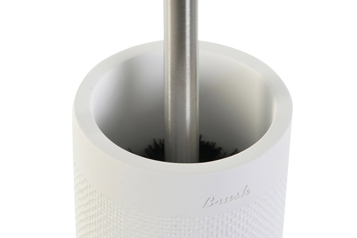 DKD Home Decor Escobillero de Cemento e Inox Mate Blanco 10x10x37 cm