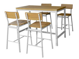 Giftdecor Set Mesa y 4 Taburetes Patas Blancas, Negro/Madera, Mesa: 120 x 60 x 90 cm + Sillas: 39 x 47 x 90 cm, MDF, PVC, Metal