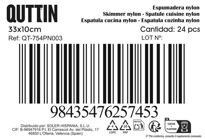 Quttin Espumadera de Nylon Negra 33 cm x 10 cm (24 Unidades)