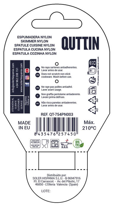 Quttin Espumadera de Nylon Negra 33 cm x 10 cm (24 Unidades)