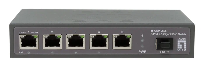 Level One GEP-0625 Switch 2.5G Ethernet PoE+ 65W, 5 puertos RJ-45 y 1 SFP+