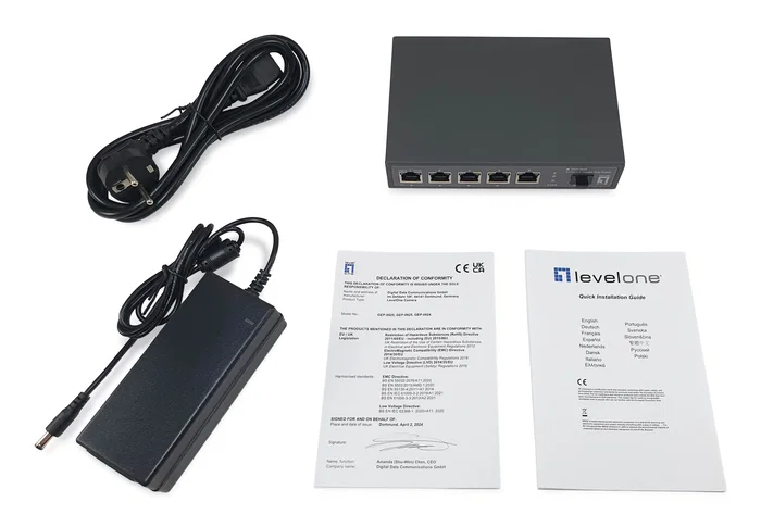 LevelOne Switch No Administrado GEP-0625 - 5 Puertos Ethernet 2.5G (100/1000/2500) con 4 Puertos PoE+ y Presupuesto 65W - Negro LevelOne Switch No Administrado GEP-0625 - 5 Puertos Ethernet 2.5G (100/1000/2500) con 4 Puertos PoE+ y Presupuesto 65W - Negro