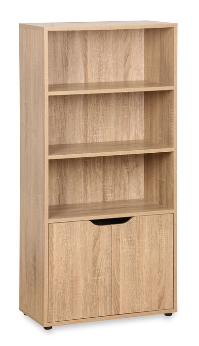 Inde Estantería de Madera de 4 Niveles con Puerta Móvil, Mueble para Almacenaje, 59x29x120 cm