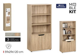 Inde Estantería de Madera de 4 Niveles con Puerta Móvil, Mueble para Almacenaje, 59x29x120 cm