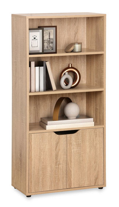 Inde Estantería de Madera de 4 Niveles con Puerta Móvil, Mueble para Almacenaje, 59x29x120 cm