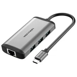 Vention CNCHB Adaptador USB-C Hub con HDMI 4K, 3x USB 3.0, USB-C PD, RJ45 Gigabit, Gris