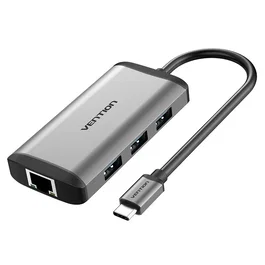 Vention CNCHB Docking Station USB-C con Puertos HDMI 4K, 3xUSB 3.0, RJ45 Gigabit y Carga Rápida PD 87W - Gris