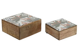 DKD Home Decor Joyero Set 2 Mango 18x18x9 Palmera Verde