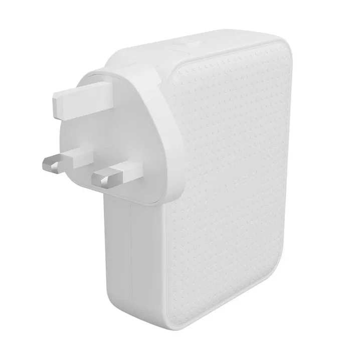 Hyper HJ1001WHWWGL Cargador GaN 145W USB-C con 4 Puertos (3x USB-C, 1x USB-A), Power Delivery 3.1, Quick Charge, carga simultánea para Portátil, Tableta, Smartphone - Blanco