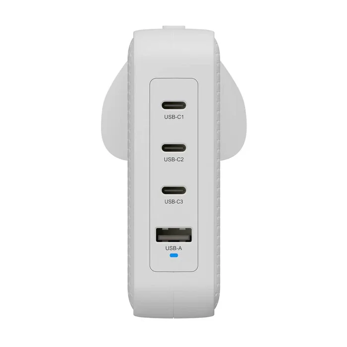 Hyper HJ1001WHWWGL Cargador GaN 145W USB-C con 4 Puertos (3x USB-C, 1x USB-A), Power Delivery 3.1, Quick Charge, carga simultánea para Portátil, Tableta, Smartphone - Blanco