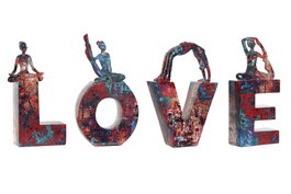 DKD Home Decor Set de 4 Figuras Love Yoga Multicolor en Resina