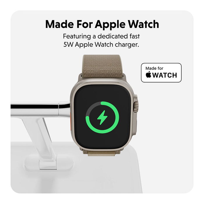 Targus HYPERJUICE HJ3004WHGL Cargador Inalámbrico Qi2 4 en 1 Carga Rápida Plata Blanco 45W