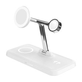 Targus HYPERJUICE HJ3004WHGL Cargador Inalámbrico Qi2 4 en 1 Carga Rápida Plata Blanco 45W