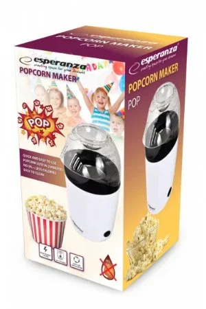 Esperanza EKP006 Máquina de Palomitas Eléctrica 1200W, Capacidad 0.27L, Listas en 2 Min, Color Negro y Blanco