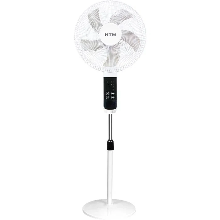 HTW Ventilador de Pie HTW-VP-60FS, 44.5 cm, Blanco, 60W, 3 Velocidades, Oscilante, Temporizador 7.5h, Inclinable, Mando a Distancia